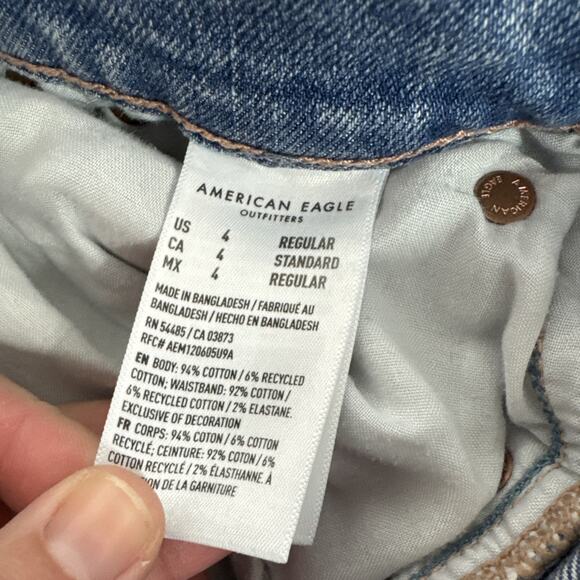 American Eagle Baggy Jeans Straight Leg High Rise Ripped Medium Wash sz 4 - Picture 6 of 8